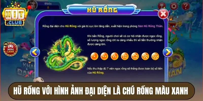 Bắn Cá Hitclub - Bắn Liền Tay, Trúng Ngay Thưởng Lớn 4 Hũ rồng với hình ảnh đại diện là chú rồng màu xanh