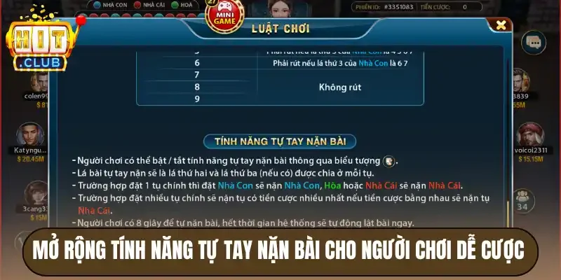 Baccarat Hitclub - Hướng Dẫn Người Mới Cách Chơi Từ A-Z 4 Mở rộng tính năng tự tay nặn bài cho người chơi dễ cược